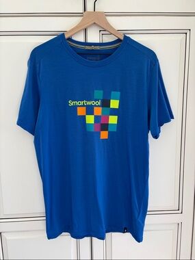 Rare Smartwool 2017 Merino Wool Breathable Outdoor Blue Logo Tshirt Men Medium